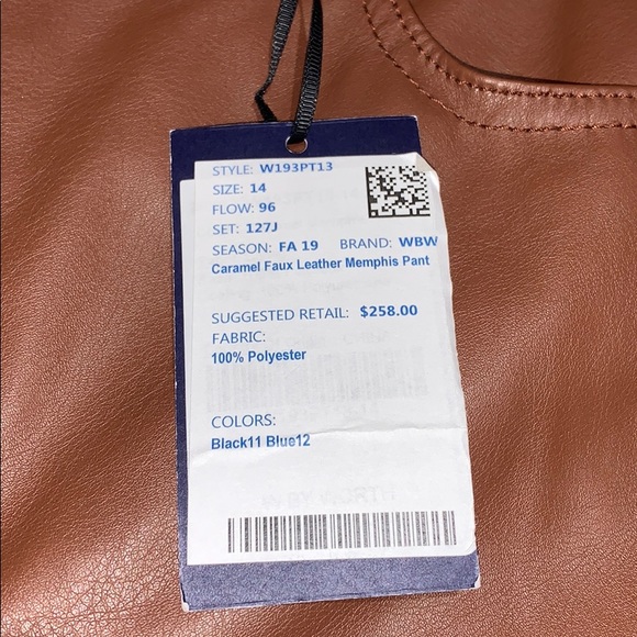 W by Worth Caramel Faux Leather Memphis Pant 14 - Picture 4 of 7